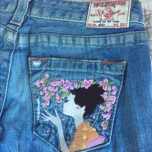 True Religion low-rise embroidered bootleg jean